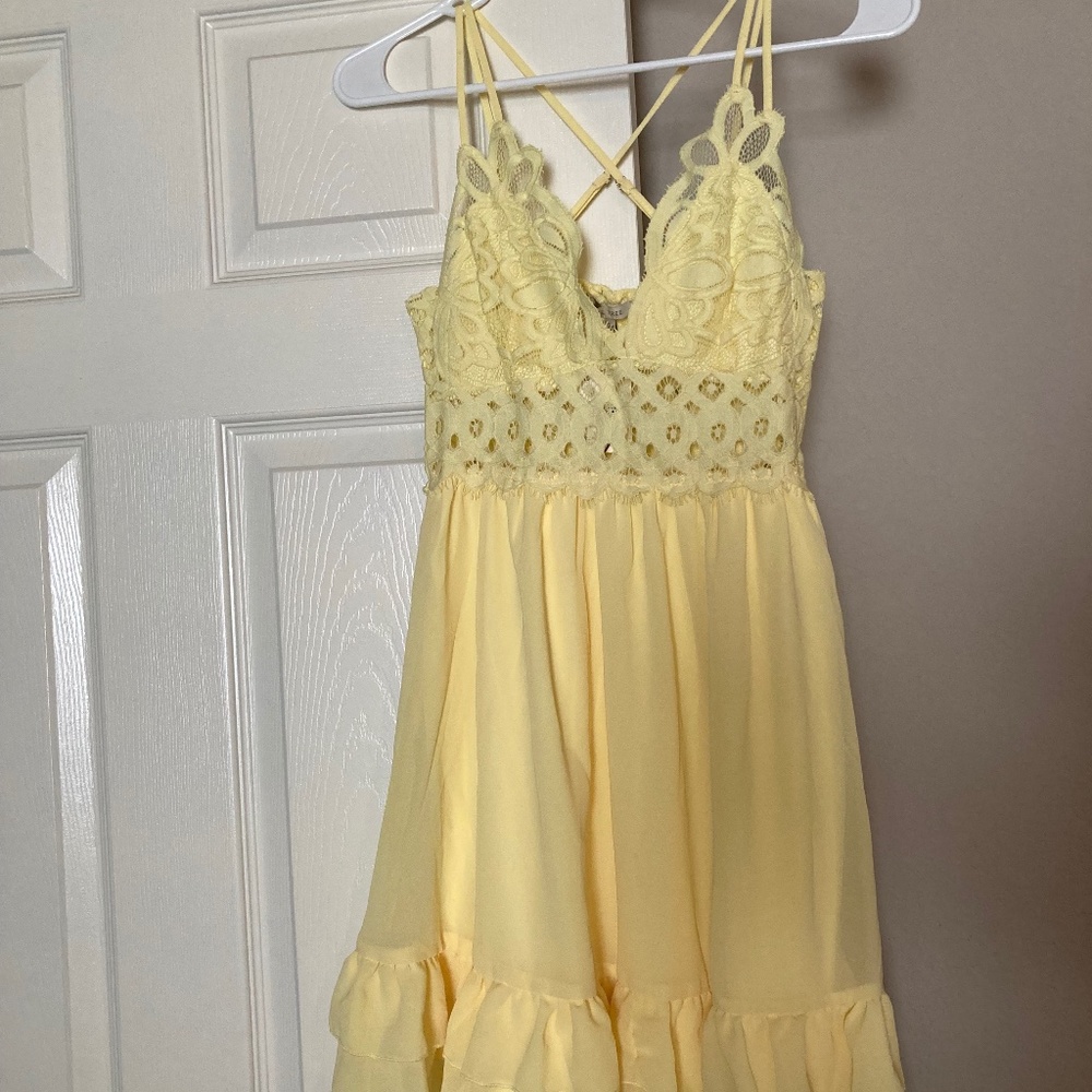 Yellow lace top strappy dress